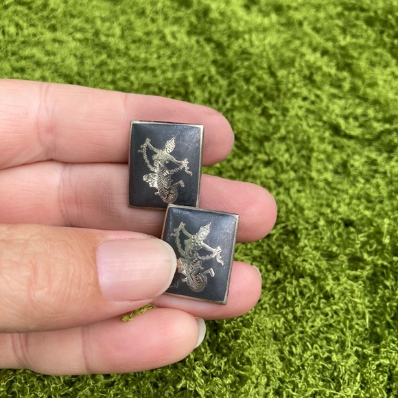 Vintage 1950s Siam Cuff Links | Solid Sterling Silver - Picture 1 of 8